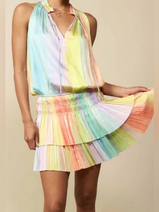 Current Air Dresses & Skirts - Current Air Cara Pleated Mini Dress Pastel  Rainbow Colorful Size Medium Swing